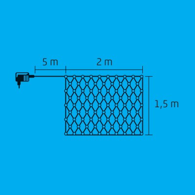 Plasa de lumini cu LED-uri, 160 x LED alb rece, 2 x 1.5 m, cablu verde, cablu de alimentare 5 m - KLN 160C/WH